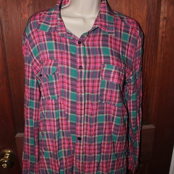 Super Soft - Bright Colored Plaid Button Up Long Sleeve - Picture 1 of 2